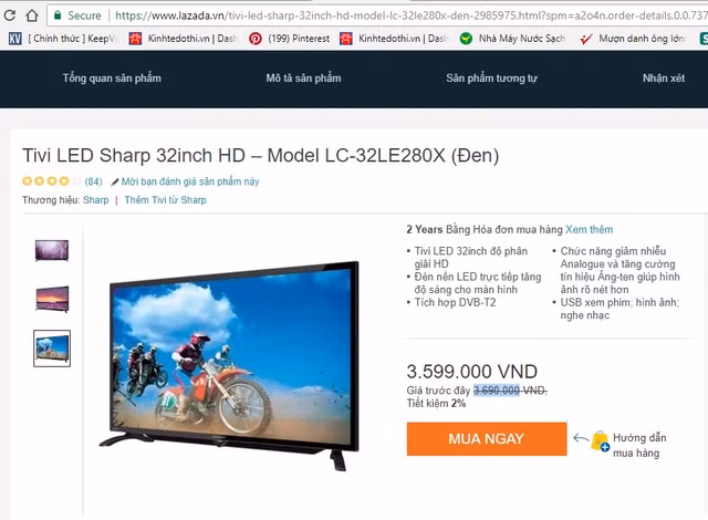 Sản phẩm tivi anh Trung mua trên Lazada.