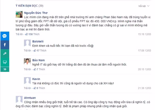 Nhiều bạn trẻ tiếc nuối cho cái tài của Phan Sào Nam đã không được sử dụng đúng chỗ. Ảnh chụp màn hình.
