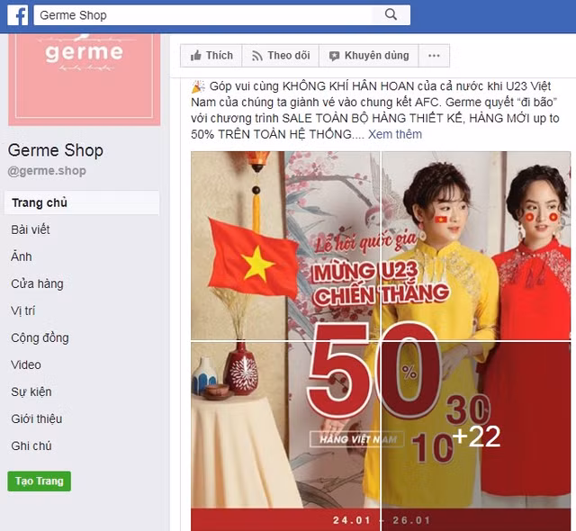Ảnh chụp màn hình: FB Germe Shop. Ảnh chụp màn hình: FB Germe Shop.