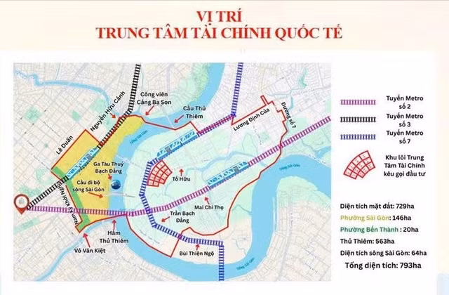 Không gian IFC tại TP.HCM bao gồm Khu đô thị mới Thủ Thiêm, phường Sài Gòn, phường Bến Thành (Quận 1 cũ) và khu vực sông Sài Gòn. (Ảnh: Sở Tài chính TP.HCM)