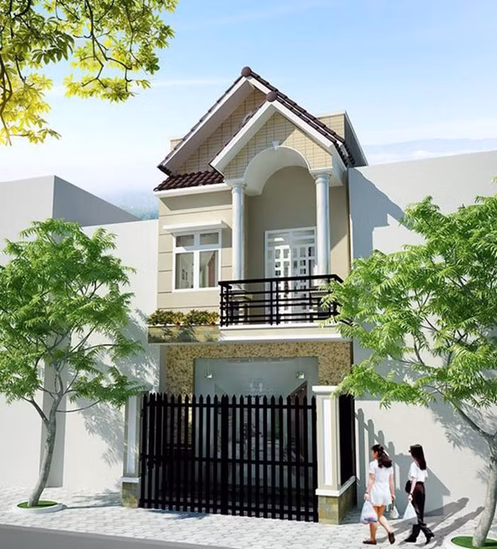 Thiết kế 2 mái kết hợp sơn màu ghi sáng nhẹ nhàng mang vẻ đẹp cuốn hút cho ngôi nhà phố. Ảnh: Standardsamericas.