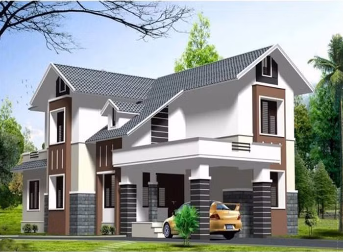 Gam màu trắng và xanh ghi làm toát lên vẻ đẹp hiện đại của căn nhà 2 tầng. Ảnh: Nhadepsang.