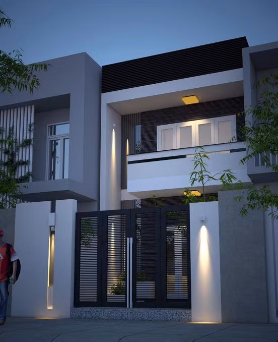  Nhà ống 1 tầng giá rẻ kiến trúc phố với hình dáng vững chắc kết hợp với màu tối đem lại một không gian sống đầy đủ tiện nghi. Ảnh: Datbinhduong.