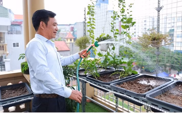 Nam diễn viên và vợ còn trồng rau trên sân thượng.