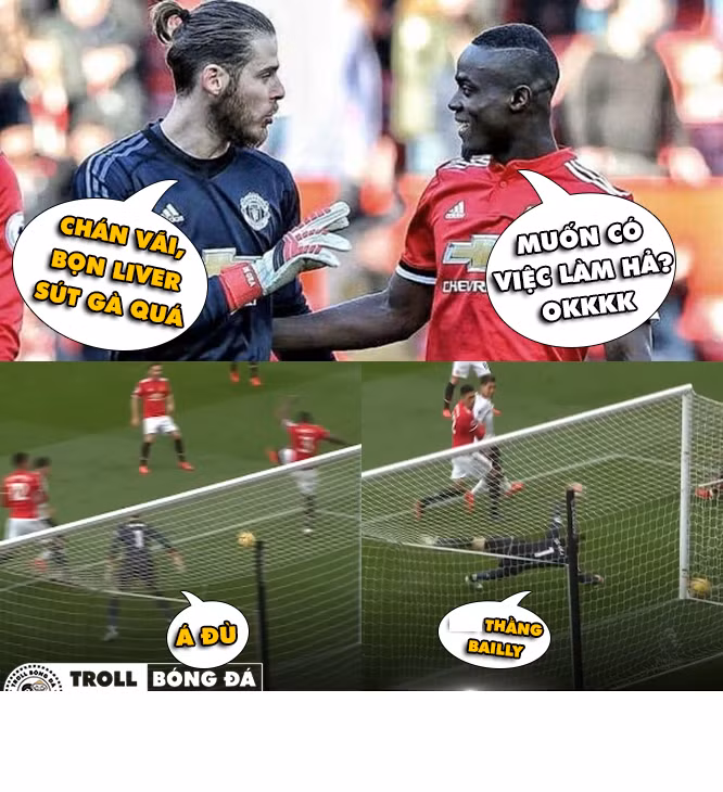 Bức ảnh chế cuộc đối thoại giữa De Gea và Bailly được dân mạng nghe thấy và chuyển thể thành tác phẩm hot nhất tuần qua trên mạng xã hội.