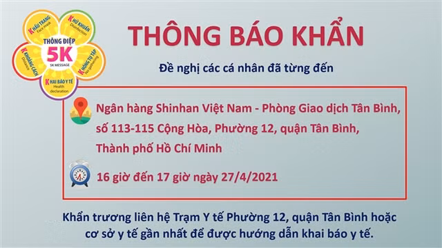TP.HCM truy tim nguoi den chi nhanh ngan hang ngan hang Shinhan khai bao y te