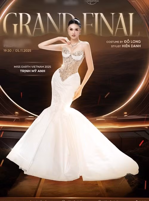 Mỹ Anh vừa hé lộ đầm dạ hội cho chung kết Miss Earth 2025 diễn ra vào tối ngày 5/11. Trang phục có kiểu dáng cúp ngực, do Đỗ Long thực hiện. Ảnh: FB Trịnh Mỹ Anh.