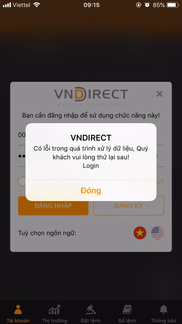 Lỗi hệ thống giao dịch VNDirect, nhà đầu tư không thể tháo chạy phiên ATO sáng nay Loi he thong giao dich VNDirect, nha dau tu khong the thao chay phien ATO sang nay