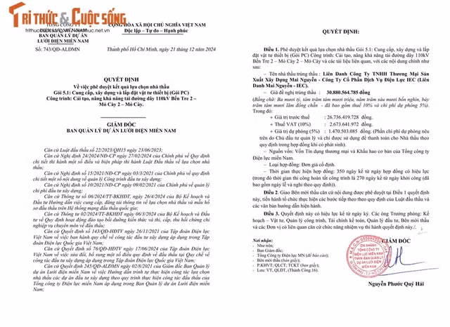 TPHCM: Liên danh Mai Nguyễn - IEC trúng gói thầu gần 31 tỷ đồng TPHCM: Lien danh Mai Nguyen - IEC trung goi thau gan 31 ty dong