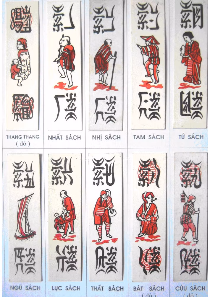Cụ thể có 18 hình đàn ông, 4 hình phụ nữ và 4 hình trẻ em đều mặc kimono. Các hình khác là cá chép, trái đào, tòa thành, con thuyền cũng đậm chất văn hóa Nhật Bản.