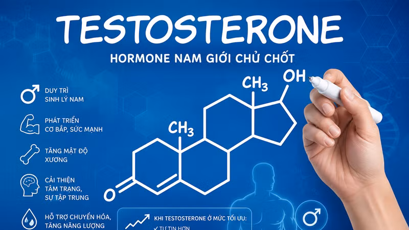 Testosterone - nội tiết tố đóng vai trò quan trọng đối với nam giới. Ảnh AI/Nguồn medlatec.vn
