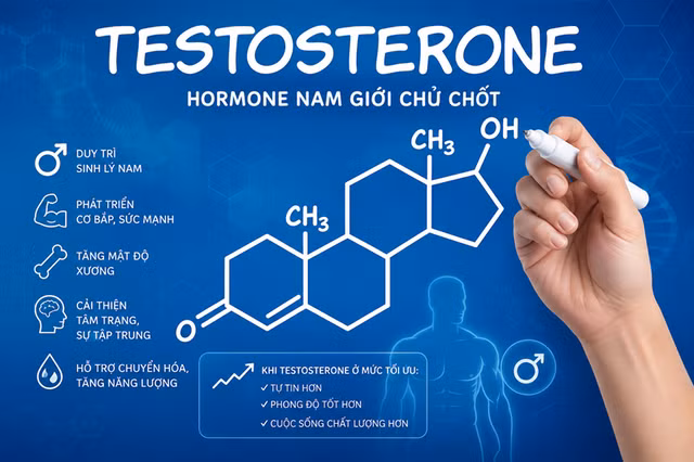 Testosterone - nội tiết tố đóng vai trò quan trọng đối với nam giới. Ảnh AI/Nguồn medlatec.vn