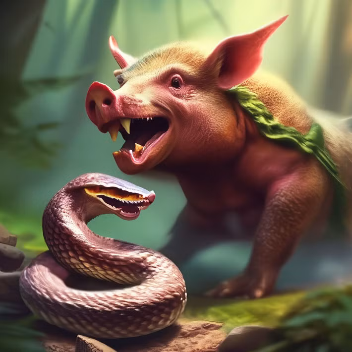 Dù nghe có vẻ lạ lùng, nhưng lợn thực sự được coi là kẻ thù tự nhiên của rắn. Vậy điều gì đã khiến lợn trở thành “khắc tinh” của loài rắn? (Ảnh:shedevrum.ai)