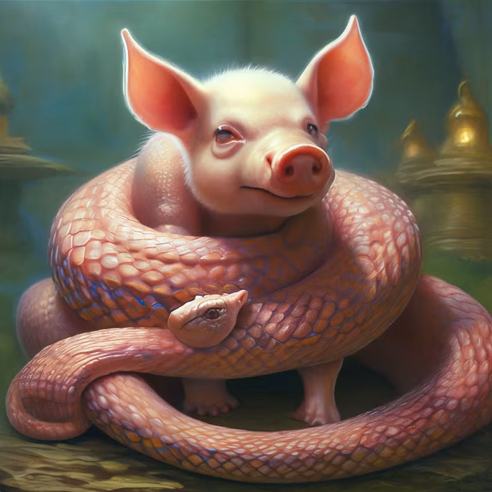 Mặc dù lợn và rắn có vẻ như là hai loài động vật không liên quan, nhưng thực tế, lợn đã phát triển nhiều đặc điểm giúp chúng trở thành kẻ thù tự nhiên của rắn. (Ảnh:shedevrum.ai)