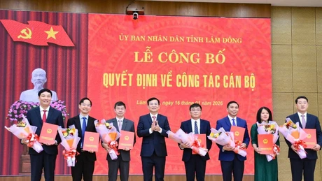 Phó Bí thư Tỉnh ủy, Chủ tịch UBND tỉnh Hồ Văn Mười trao quyết định bổ nhiệm, điều động cho các các bộ.