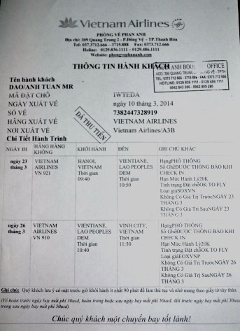 Bản thông tin hành khách được phòng vé Phan Anh cấp cho hành khách Đào Anh Tuấn. Bản thông tin hành khách được phòng vé Phan Anh cấp cho hành khách Đào Anh Tuấn.