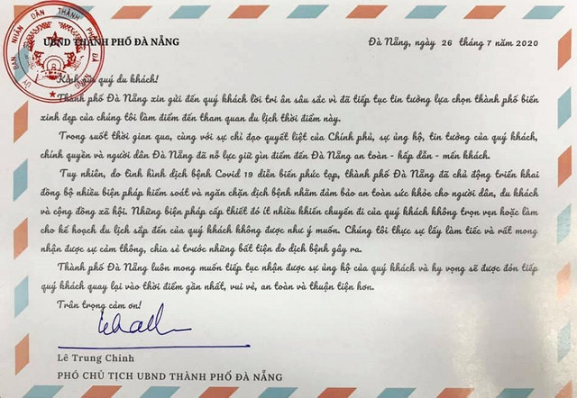 Đà Nẵng giãn cách xã hội, Phó Chủ tịch gửi ‘tâm thư’ mong du khách thông cảm Da Nang gian cach xa hoi, Pho Chu tich gui ‘tam thu’ mong du khach thong cam