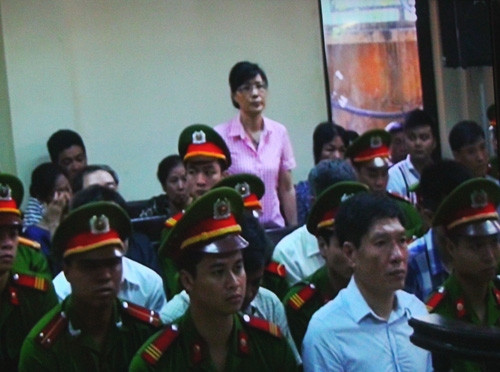 Bà Hằng (vợ ông Dương Tự Trọng - áo hồng, đứng) tại tòa.