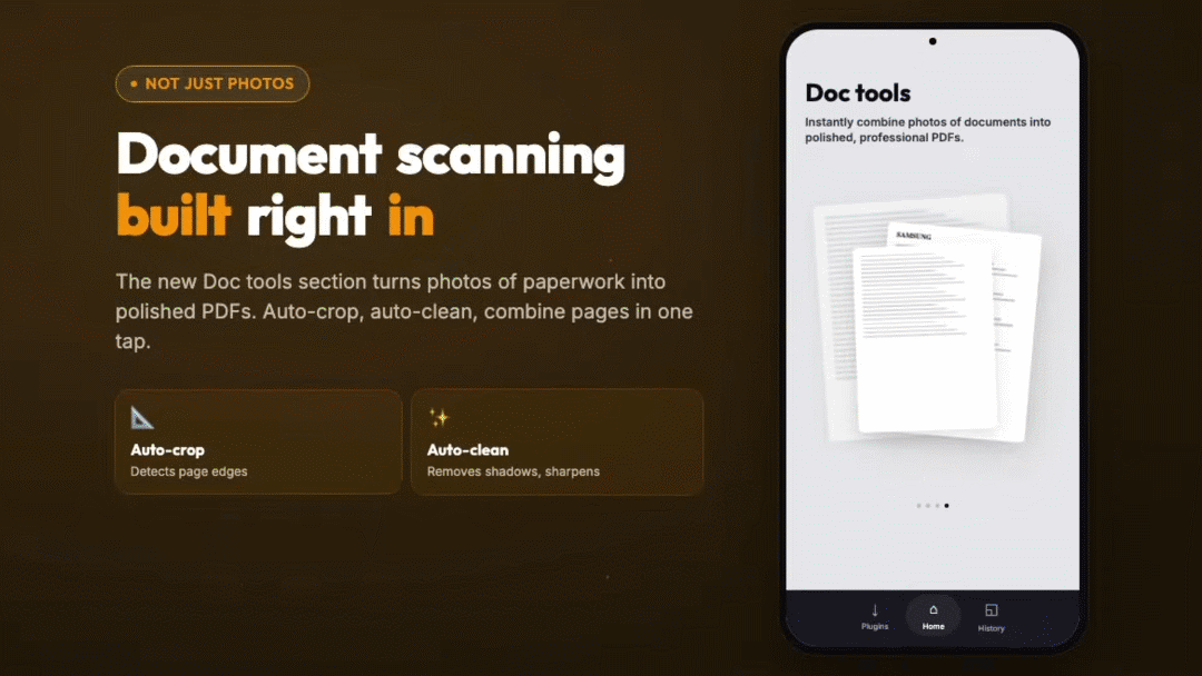 Ngoài ra, phiên bản mới nhất của Galaxy Enhance-X hỗ trợ chỉnh sửa tài liệu. Người dùng hiện có thể chuyển đổi tài liệu thành JPEG hoặc PDF. Ứng dụng này cũng cho phép bạn tăng cường màu sắc, áp dụng bộ lọc, chú thích, dịch thuật, cắt hoặc xoay các bản quét tài liệu. Bạn thậm chí có thể chuyển đổi tệp PDF thành tệp JPEG cho tài liệu bằng ứng dụng này.