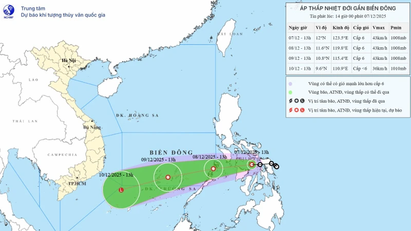 Áp thấp nhiệt đới sắp vào Biển Đông, dự báo mưa lớn ở Nam Trung Bộ