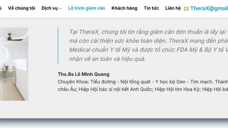 Trang web giới thiệu một cá nhân với danh xưng Ths.Bs Lê Minh Quang, kèm thông tin chuyên môn và là thành viên Hiệp hội tiểu đường châu Âu; Hiệp Hội bác sĩ nội tiết Anh Quốc; Hiệp Hội tim Hoa Kỳ; Hiệp Hội bác sĩ gia đình Hoa Kỳ.