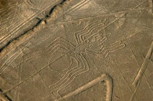 1. Những hình vẽ trên cao nguyên Nazca – Peru: Hình ảnh một chú nhện vô cùng cân xứng. Sa mạc khô cằn rộng khoảng 500 km2 giữa hai thị trấn Nazca và Palpa ở Peruxuất hiện hơn 300 bức vẽhình các con vật như chim ruồi, khỉ, nhện, thằn lằn, mê trận, người hoặc những dạng hình học có niên đại 1.000 năm trước công nguyên hoặc lâu hơn. 