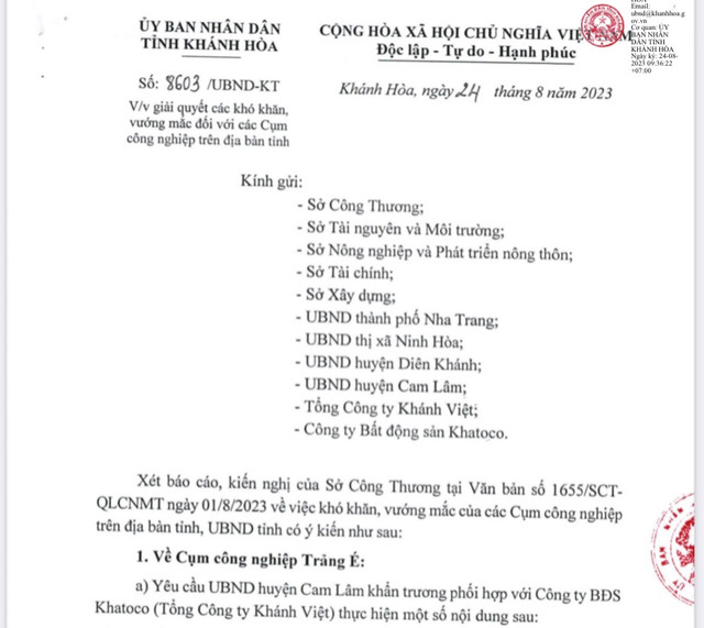 Khanh Hoa giai quyet kho khan, vuong mac cua cac cum cong nghiep