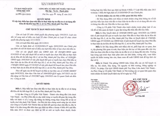 Lien danh Viet Thanh - An Phu bi huy thau do hanh vi gian lan trong dau thau