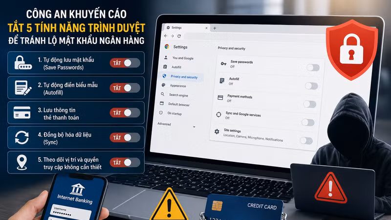 Công an khuyến cáo tắt 5 tính năng trình duyệt để tránh lộ mật khẩu ngân hàng