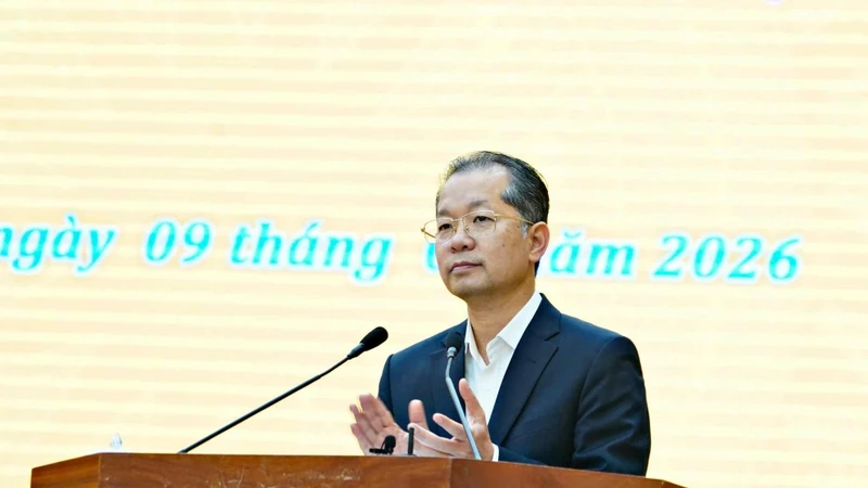 Bí thư Trung ương Đảng, Chánh án TAND Tối cao - Nguyễn Văn Quảng, phát biểu tại buổi làm việc.