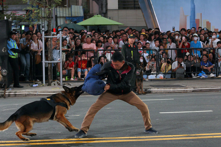 Cảnh khuyển “ra trận” hỗ trợ lực lượng chống tội phạm.