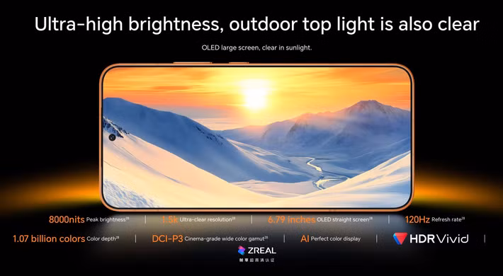 Mặt trước là màn hình OLED LTPS phẳng kích thước 6.79 inch, độ phân giải 2600 x 1200 pixel. Honor công bố độ sáng tối đa của màn hình có thể đạt tới 8.000 nits, đi kèm công nghệ điều chỉnh độ sáng PWM tần số cao 3.840Hz, hướng tới việc giảm nhấp nháy khi dùng ở độ sáng thấp.