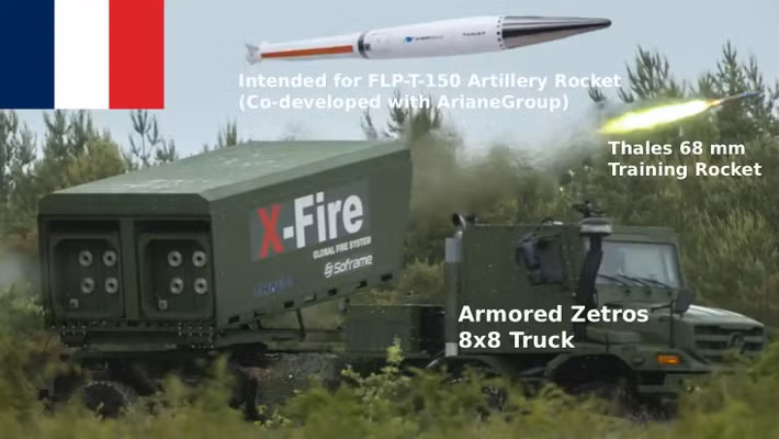 Nguyên mẫu X-Fire đã phóng thành công rocket huấn luyện X-Fum cỡ 68mm của Thales, nhằm xác nhận chức năng điều khiển hỏa lực cơ bản. Đáng chú ý, X-Fire sẽ chủ yếu sử dụng rocket pháo dẫn đường FLP-T-150, có tầm bắn lên tới 150 km.