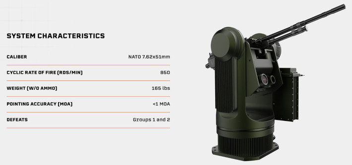 Nó được chế tạo để tiêu diệt máy bay không người lái loại 1–3 nặng tới 600 kg và có thể tấn công các mục tiêu trên không ở phạm vi lên tới 1.500 mét.