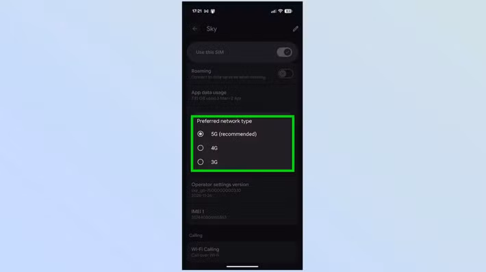 Vào Cài đặt (Settings) > Mạng - Network (hoặc Kết nối) > SIM > Chọn SIM của bạn > Loại mạng ưu tiên (Preferred Network Type) > 4G/LTE