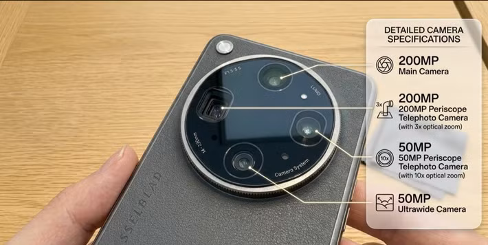 Module camera tròn mang thương hiệu Hasselblad cũng có sự thay đổi: chữ "H" ở trung tâm đã bị loại bỏ, đồng thời các ống kính được bố trí phân tán ra bốn phía thay vì tập trung như trước.