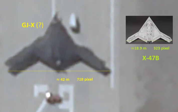 GJ-X sử dụng bố cục cánh bay liền khối kiểu “cánh diều cong”, phần gốc cánh dày, đầu cánh hơi cụp, toàn bộ kết cấu trông như một cánh cung kéo căng. Toàn thân được thiết kế tối ưu cho khả năng tàng hình.