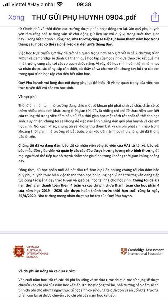 Phụ huynh Trường Dân lập Quốc tế Việt Úc bất bình vì đóng cả trăm triệu giữa mùa dịch, không bớt cả tiền ăn Phu huynh Truong Dan lap Quoc te Viet Uc bat binh vi dong ca tram trieu giua mua dich, khong bot ca tien an