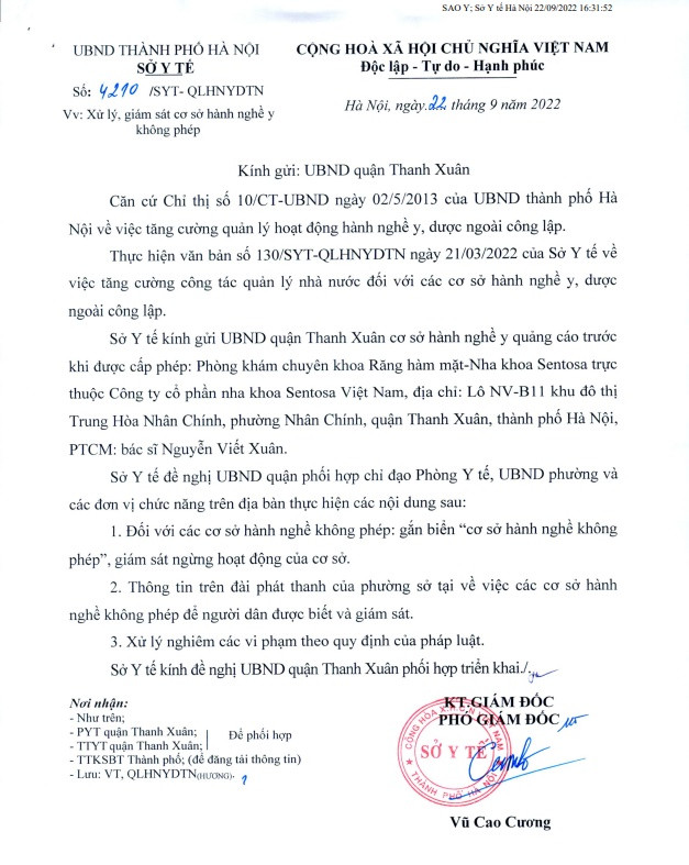 Phòng khám chuyên khoa răng hàm mặt - Nha khoa Sentosa quảng cáo không phép Phong kham chuyen khoa rang ham mat - Nha khoa Sentosa quang cao khong phep