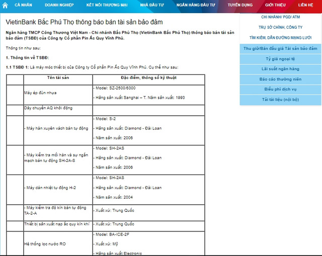 VietinBank Bắc Phú Thọ bán tài sản bảo đảm của Pin ắc quy Vĩnh Phú VietinBank Bac Phu Tho ban tai san bao dam cua Pin ac quy Vinh Phu