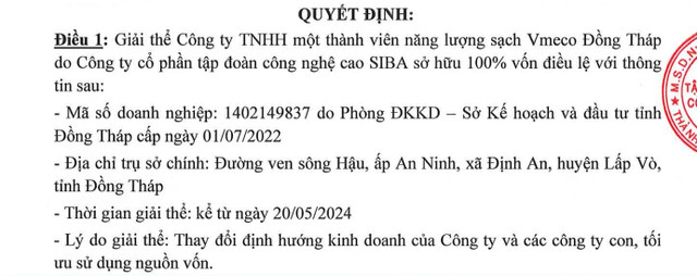 Siba Group có doanh thu thuần giảm, giải thể công ty con Siba Group co doanh thu thuan giam, giai the cong ty con