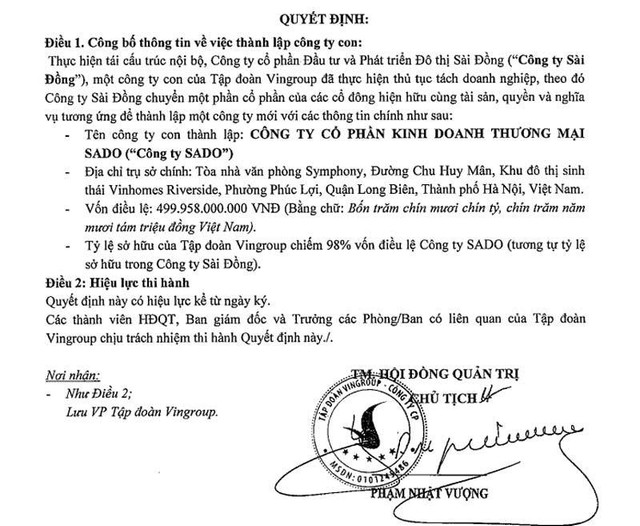 Tỷ phú Phạm Nhật Vượng chia tách doanh nghiệp 2,6 tỷ USD Ty phu Pham Nhat Vuong chia tach doanh nghiep 2,6 ty USD