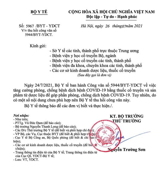 Bộ Y tế hủy công văn 12 thuốc hỗ trợ điều trị COVID-19: Công ty Nhất Nhất, Sao Thái Dương liên quan gì?? Bo Y te huy cong van 12 thuoc ho tro dieu tri COVID-19: Cong ty Nhat Nhat, Sao Thai Duong lien quan gi??