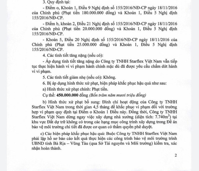 Công ty TNHH Starflex Việt Nam và Công ty TNHH HS Vũng Tàu bị phạt 860 triệu đồng vì vi phạm về môi trường - Hình 2 Cong ty TNHH Starflex Viet Nam va Cong ty TNHH HS Vung Tau bi phat 860 trieu dong vi vi pham ve moi truong-Hinh-2