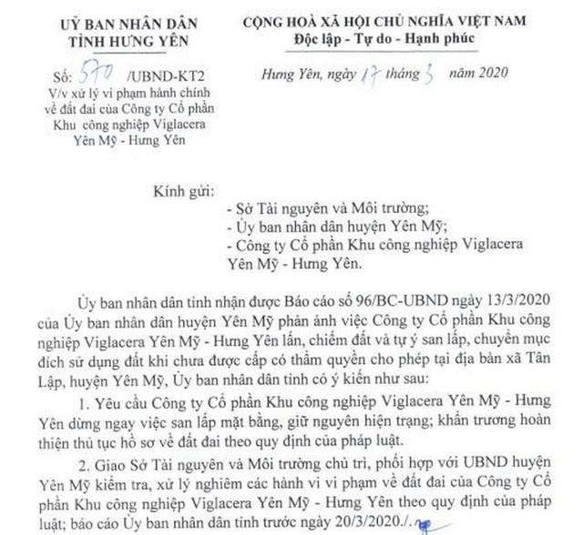 Khu công nghiệp của Viglacera bị xử phạt vì sai phạm gì? Khu cong nghiep cua Viglacera bi xu phat vi sai pham gi?