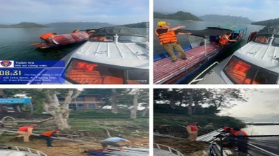 Phú Thọ: Cảnh sát giao thông đường thủy ứng cứu thuyền chở vật liệu gặp nạn