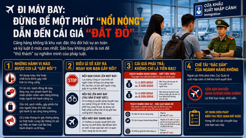 [INFOGRAPHIC] Hành vi gây rối trật tự ở cảng hàng không bị xử lý ra sao?
