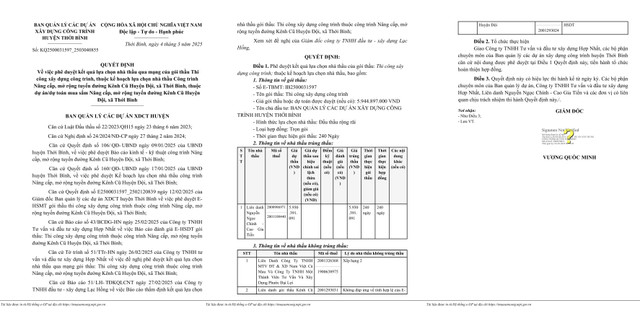 Cty Cao Gia Tien trung lien 2 goi thau xay dung tai Thoi Binh