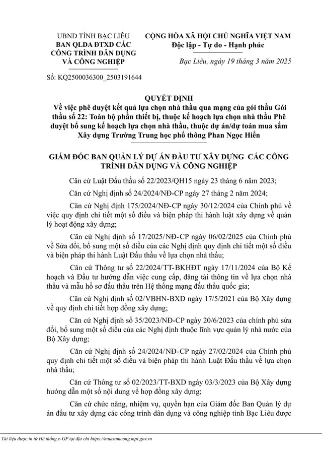 Bac Lieu: Cty Phan Ngo trung thau xay dung truong Phan Ngoc Hien