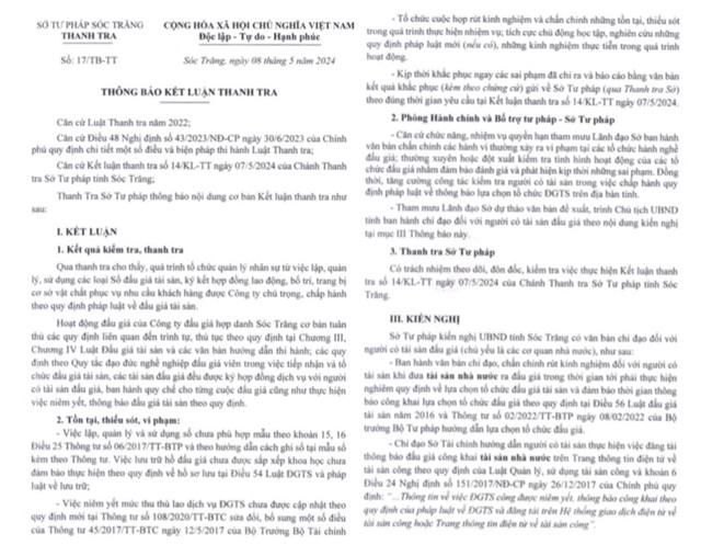 Vì sao Công ty Đấu giá hợp danh Sóc Trăng bị phạt? Vi sao Cong ty Dau gia hop danh Soc Trang bi phat?